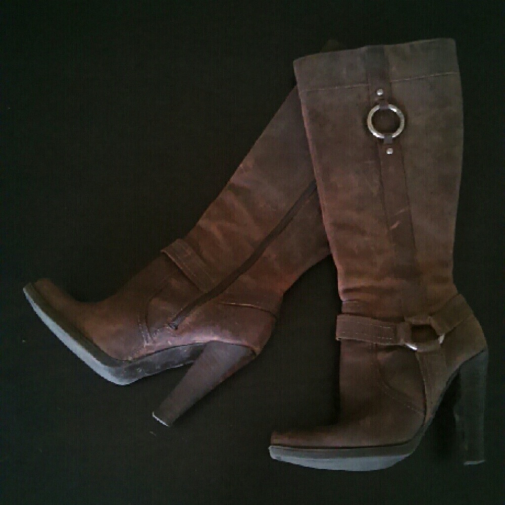 Guess Brown Suede High-Heel Knee Boots